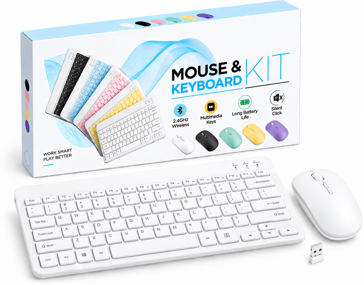 Wireless Bluetooth Keyboard & Mouse Combo Kit | Rechargeable, Backlit & Multi-Color
